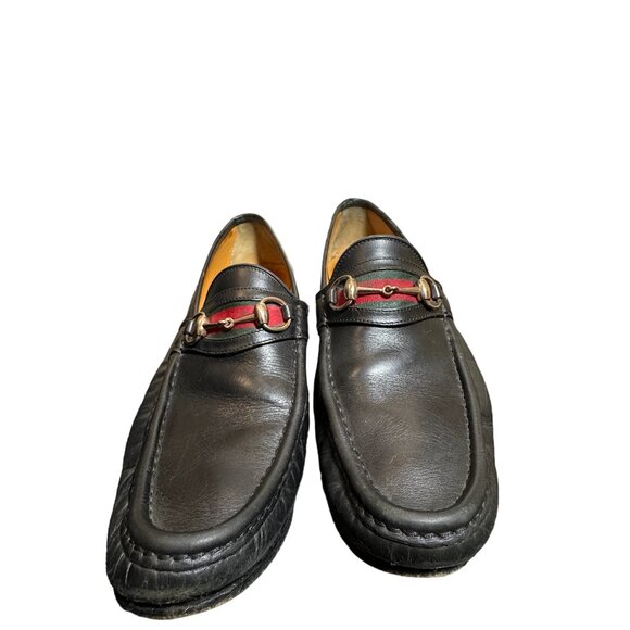 Gucci black leather mens 11D horsebit designer loafer main image 5